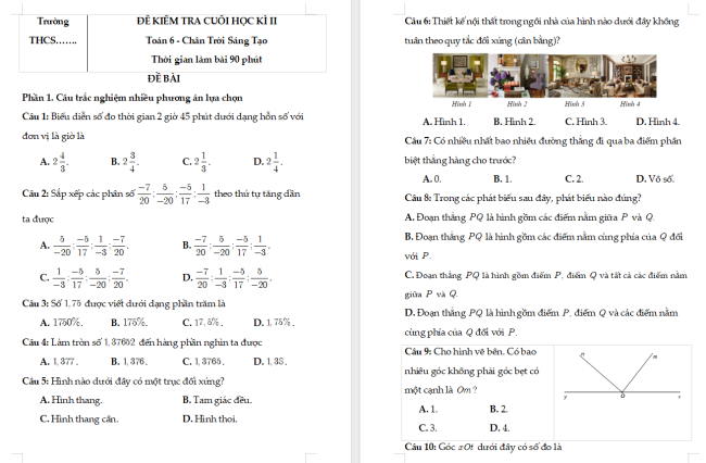 Đề thi học kì 2 Toán 6 Chân trời sáng tạo