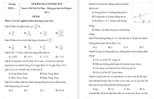 Đề thi học kì 2 Toán 6 Kết nối tri thức
