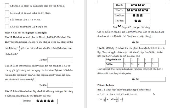 Đề thi học kì 2 Toán 6 Kết nối tri thức