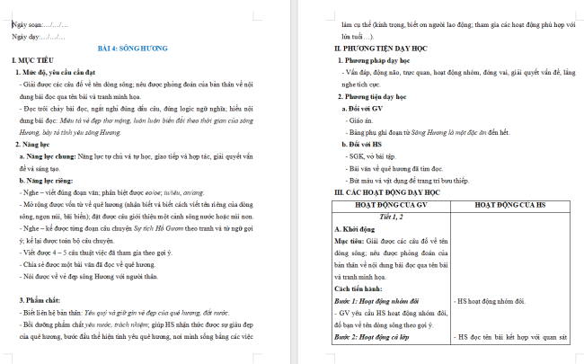 Giáo án Tiếng Việt 2 Bài 4: Nghe - viết Sông Hương