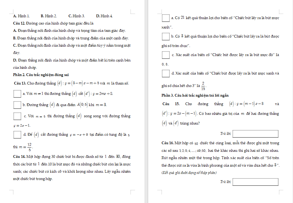  Đề kiểm tra cuối kì 2 Toán 8 Kết nối tri thức 