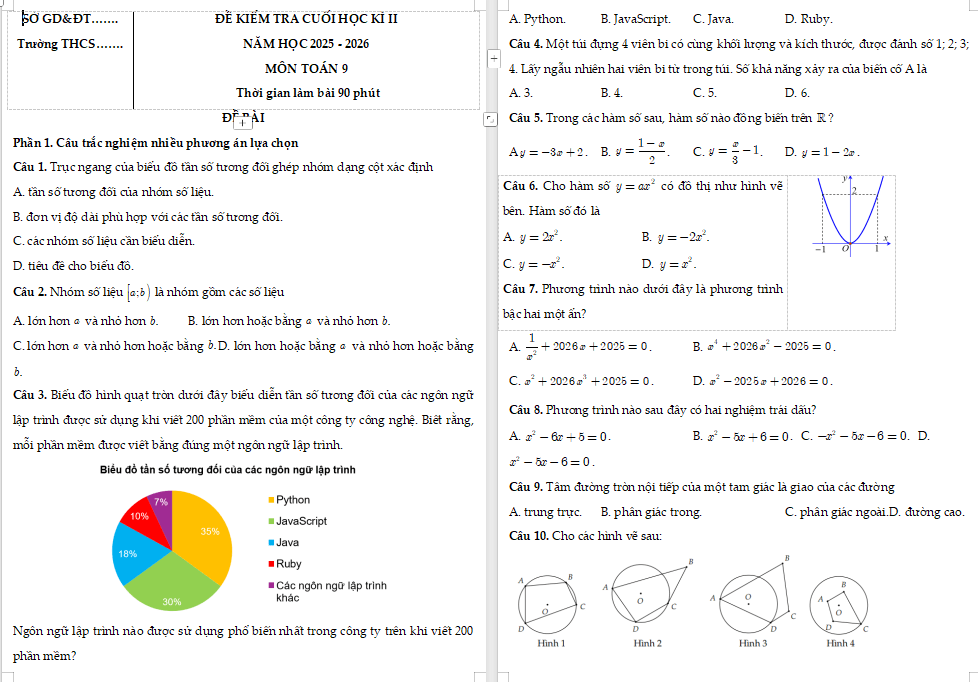 Đề thi cuối học kì 2 Toán 9