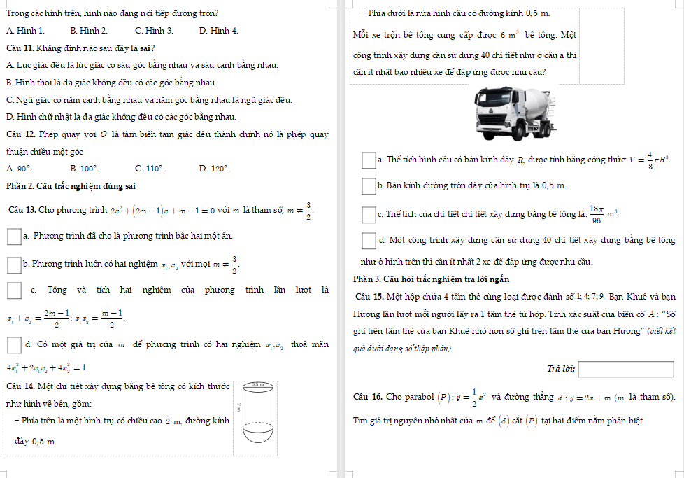 Đề thi cuối học kì 2 Toán 9