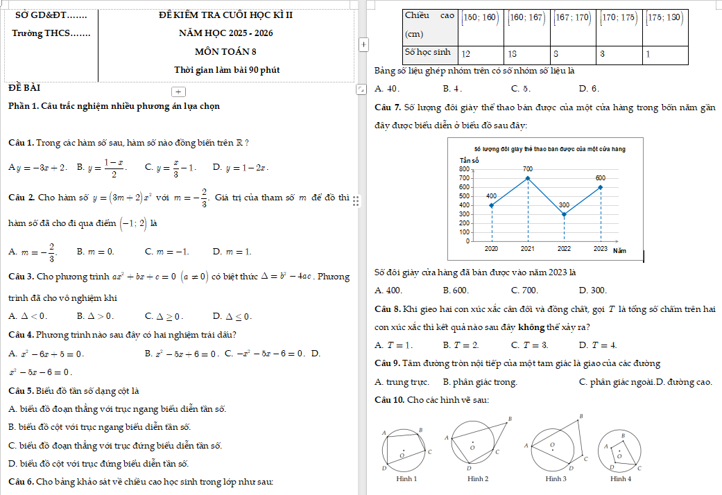 Đề kiểm tra cuối kì 2 Toán lớp 9