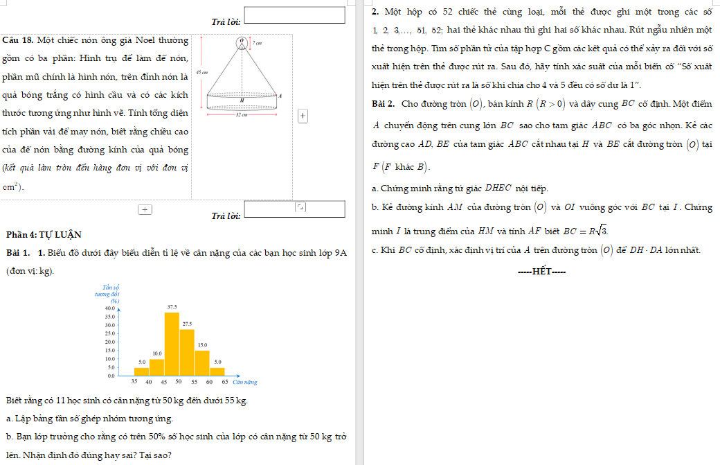 Đề kiểm tra cuối kì 2 Toán lớp 9