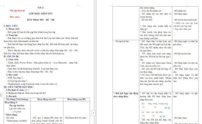 Giáo án Âm nhạc 1