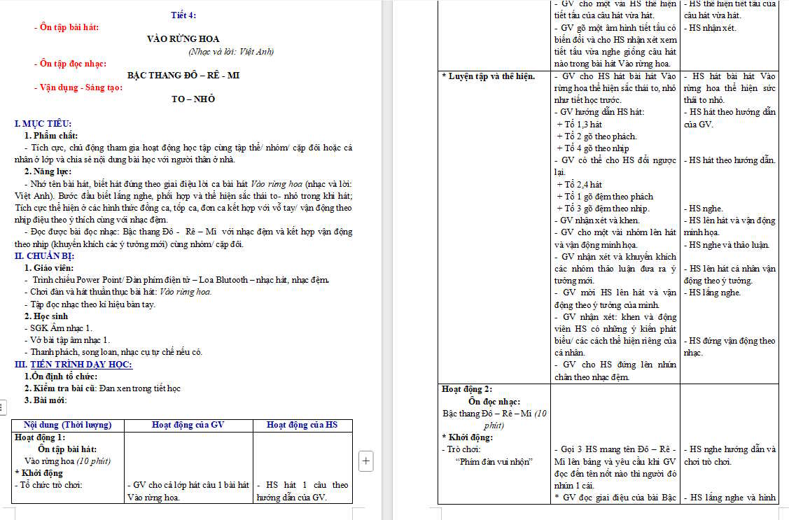 Giáo án Âm nhạc 1