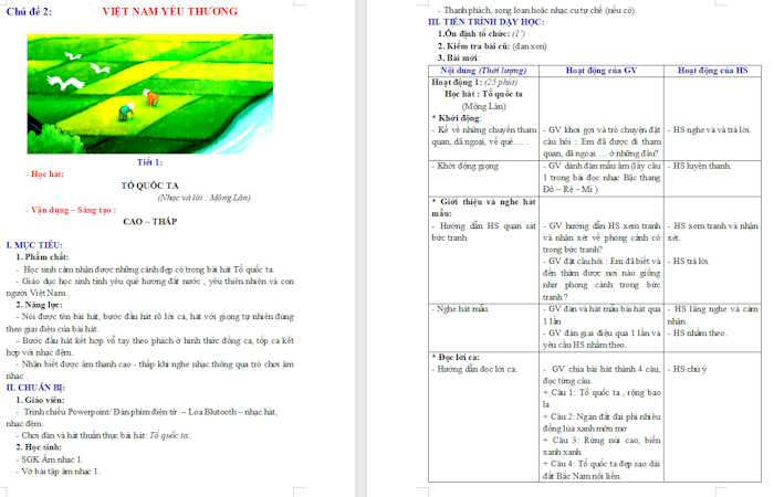 Giáo án Âm nhạc 1