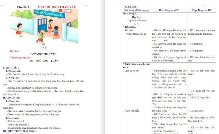 Giáo án Âm nhạc 1