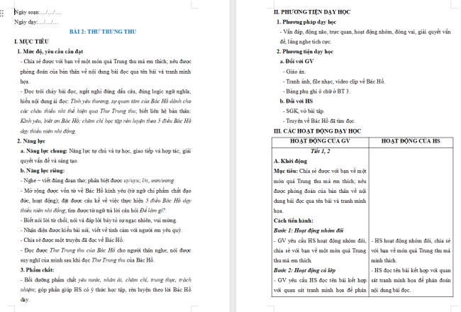 Giáo án Tiếng Việt 2 Bài 2: Nghe - viết Thư Trung thu. Phân biệt uy/uyu, l/n, ươn/ương