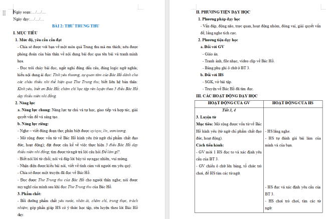 Giáo án Tiếng Việt 2 Bài 2: Mở rộng vốn từ Bác Hồ kính yêu