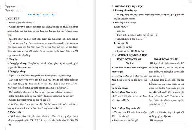 Giáo án Tiếng Việt 2 Bài 2: Nói, viết về tình cảm với người em yêu quý