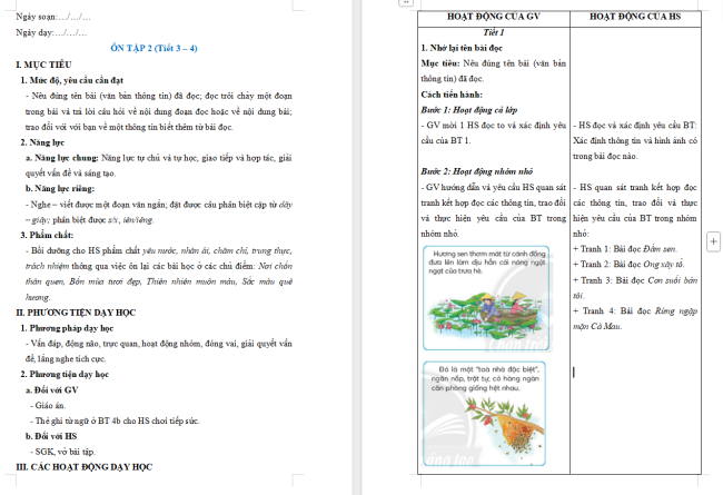 Giáo án Tiếng Việt 2 Ôn tập giữa học kì II - Ôn tập 2