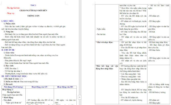 Giáo án Âm nhạc 1