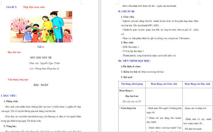 Giáo án Âm nhạc 1