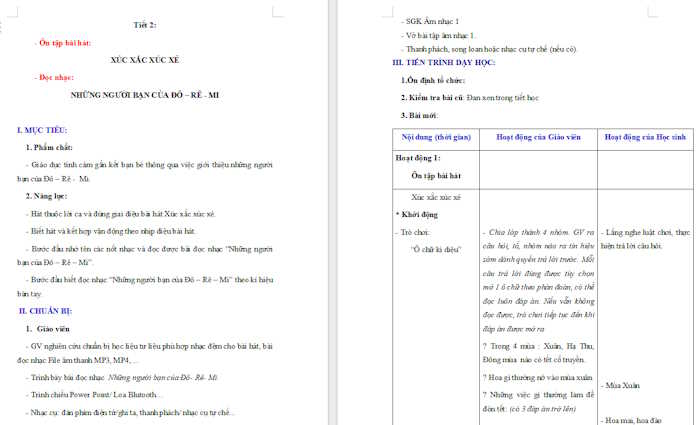 Giáo án Âm nhạc 1