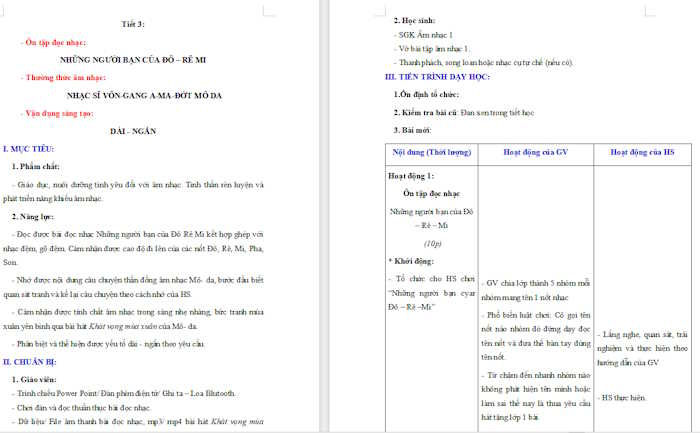 Giáo án Âm nhạc 1