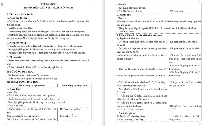 Giáo án Tiếng Việt 3 Bài 11: Ôn chữ viết hoa O, Ô, Ơ