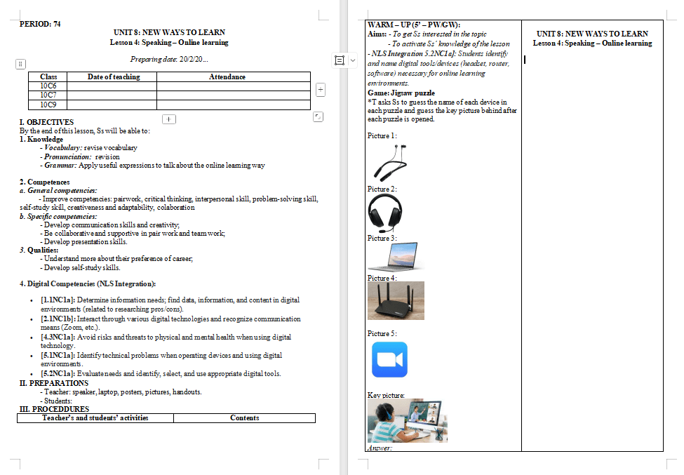 Tiếng Anh 10 Unit 8: Speaking
