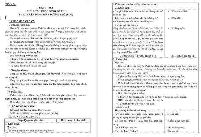 Giáo án Tiếng Việt 3 Bài 13: Trận bóng trên đường phố