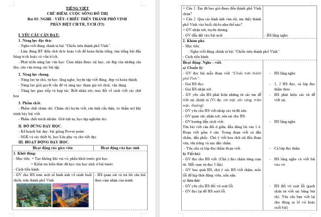 Giáo án Tiếng Việt 3 Bài 13: Nghe - viết Chiều trên thành phố Vinh