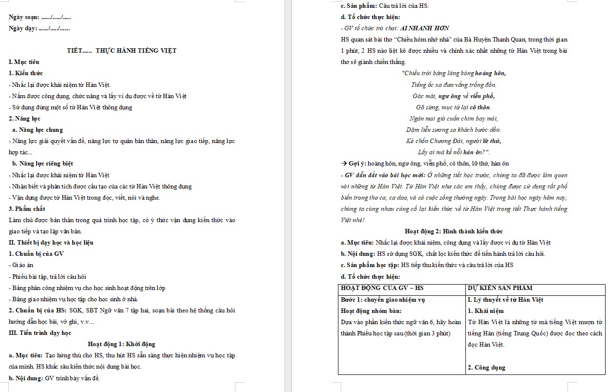 Giáo án Bài Thực hành tiếng việt trang 62 Ngữ văn 7 Cánh Diều