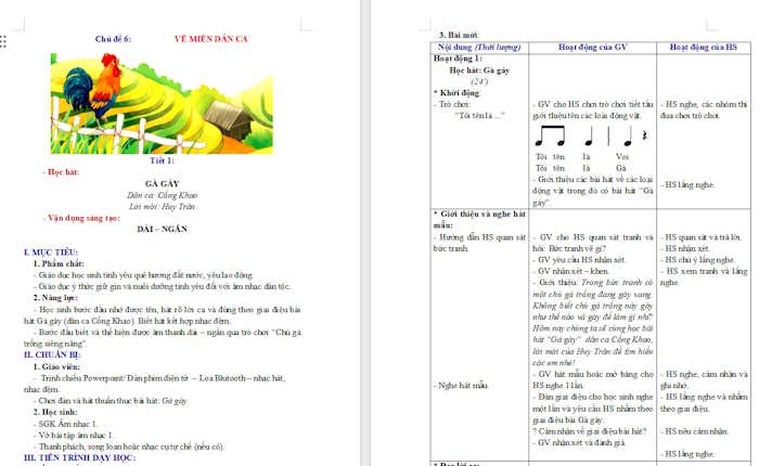 Giáo án Âm nhạc 1