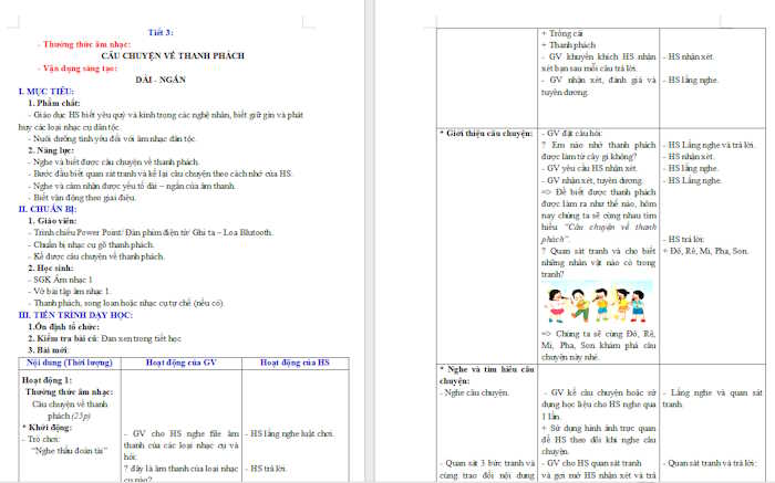 Giáo án Âm nhạc 1