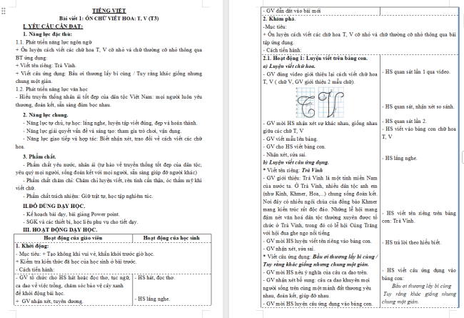 Giáo án Tiếng Việt 3 Bài 14: Ôn chữ viết hoa T, V