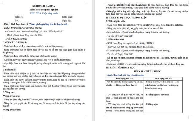 Giáo án Hoạt động trải nghiệm 3 Tuần 30