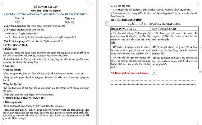 Giáo án Hoạt động trải nghiệm 3 Tuần 34