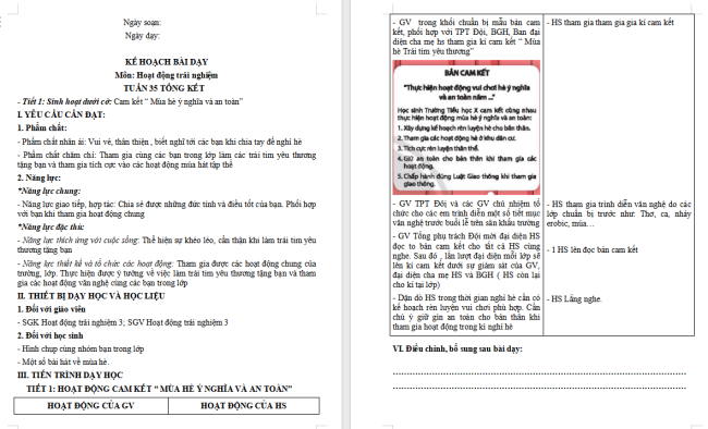 Giáo án Hoạt động trải nghiệm 3 Tuần 35