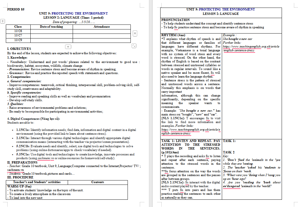 Tiếng Anh 10 Unit 9: Language