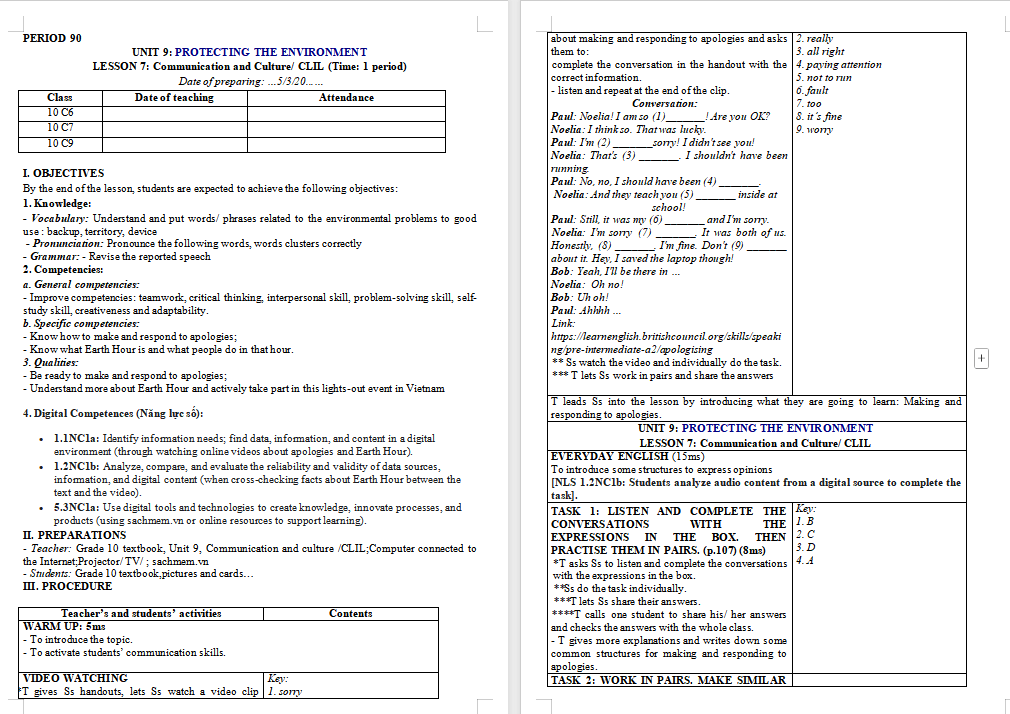 Tiếng Anh 10 Unit 9: Looking Back