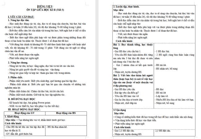 Giáo án Tiếng Việt 3 Bài 15: Ôn tập giữa học kì II (Tiết 3)