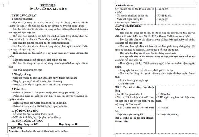 Giáo án Tiếng Việt 3 Bài 15: Ôn tập giữa học kì II (Tiết 5)