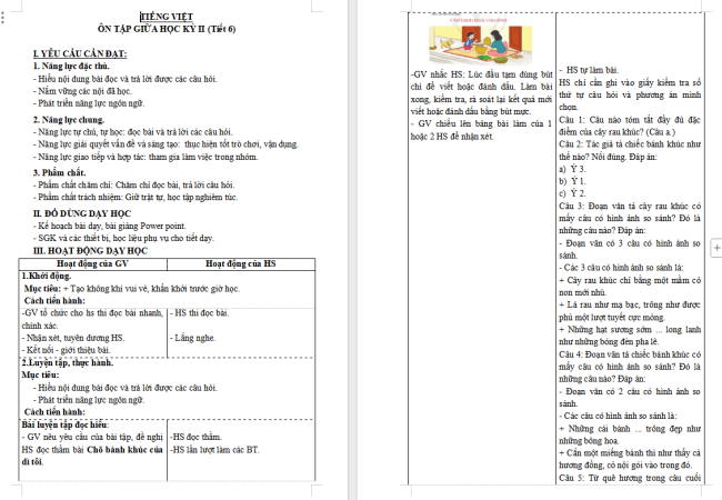 Giáo án Tiếng Việt 3 Bài 15: Ôn tập giữa học kì II (Tiết 6)