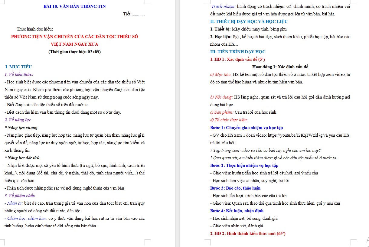 Giáo án Bài Phương tiện vận chuyển của các dân tộc thiểu số Việt Nam ngày xưa