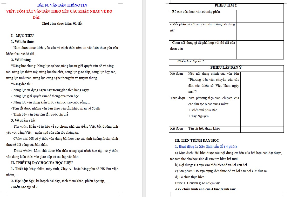 Giáo án Bài Tóm tắt văn bản theo yêu cầu khác nhau về độ dài Ngữ văn 7 Cánh Diều