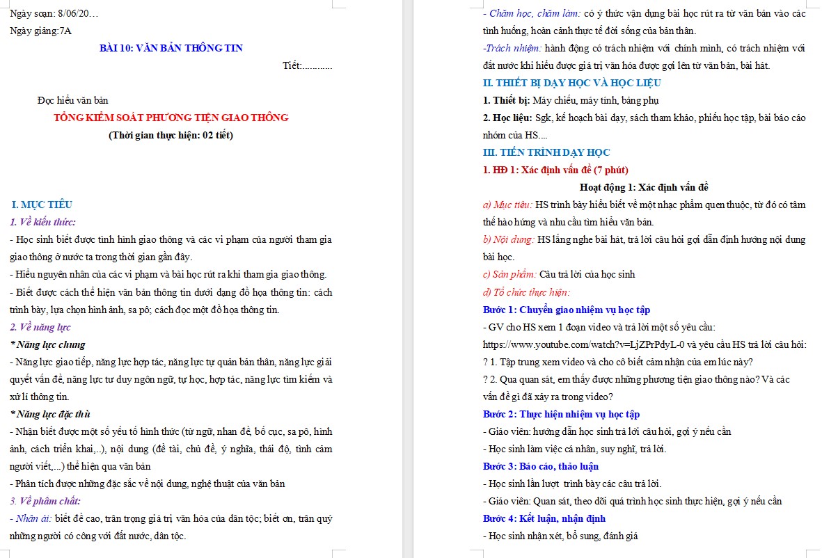 Giáo án Bài Tổng kiểm soát phương tiện giao thông Ngữ văn 7 Cánh Diều