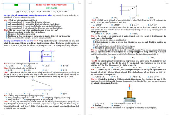 Bộ đề thi thử THPT Quốc gia năm 2026 môn Vật lí