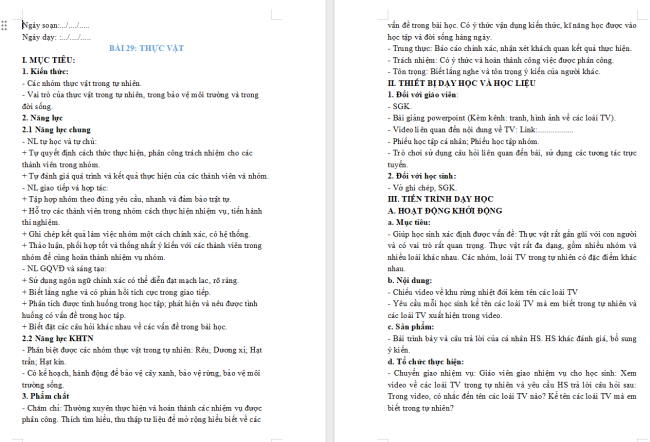 Giáo án Khoa học tự nhiên 6 Bài 29: Thực vật