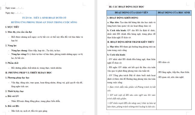Giáo án Hoạt động trải nghiệm 2 Tuần 34