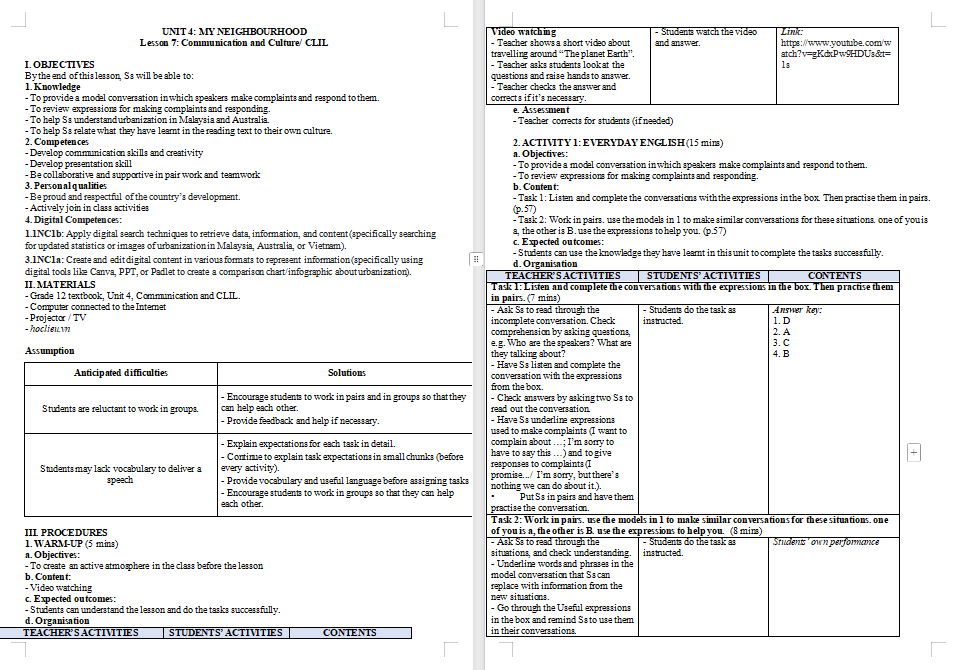 Kế hoạch bài dạy Tiếng Anh 12 Unit 4: Communication and Culture