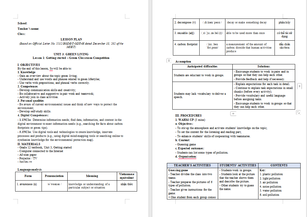 Tiếng Anh 12 Unit 3: Getting Started