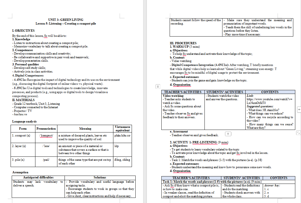 Tiếng Anh 12 Unit 3: Listening