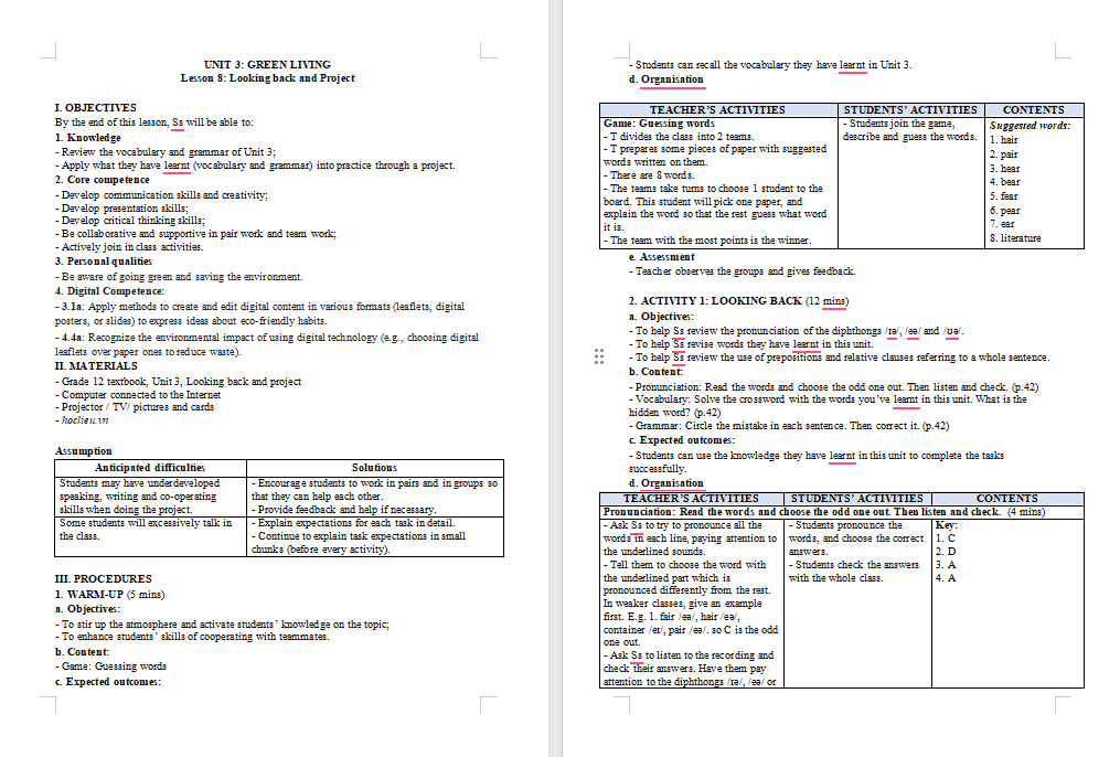 Tiếng Anh 12 Unit 3: Looking Back