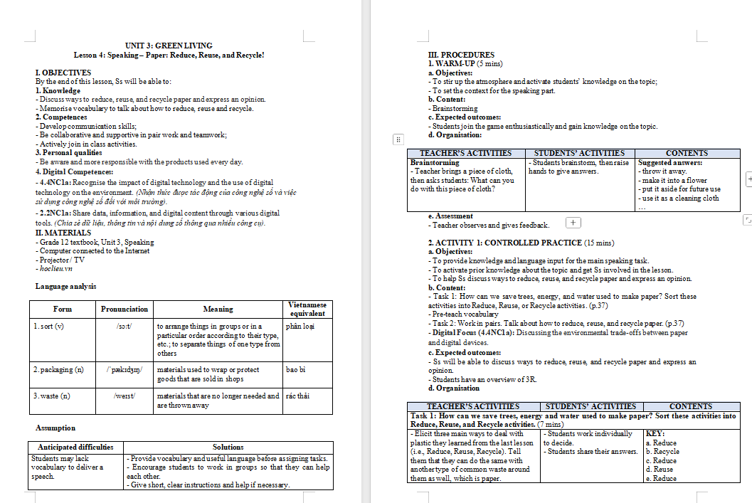 Tiếng Anh 12 Unit 3: Speaking