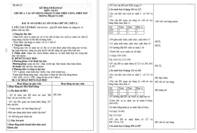 Giáo án Toán 2: So sánh các số có ba chữ số