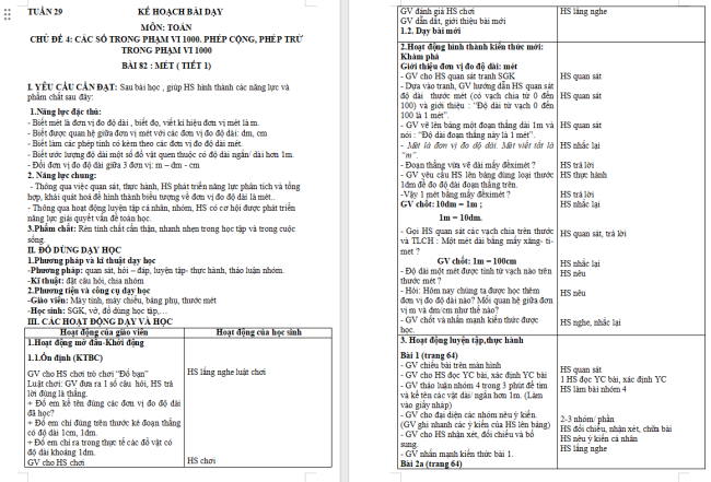 Giáo án Toán 2: Mét